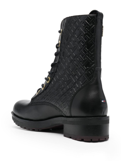 Tommy Hilfiger Monogram-embossed Biker Boots In Schwarz