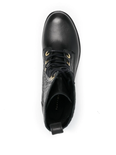 Tommy Hilfiger Monogram-embossed Biker Boots In Schwarz