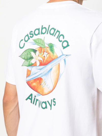 Shop Casablanca Orbite Autour De L'orange-print Short-sleeve T-shirt In Weiss