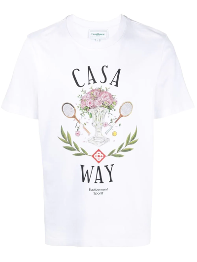 Shop Casablanca Casa Way-print Organic Cotton T-shirt In Weiss