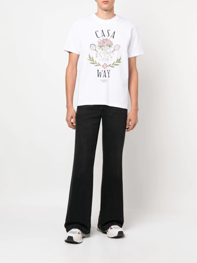 Shop Casablanca Casa Way-print Organic Cotton T-shirt In Weiss