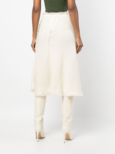 Shop Alberta Ferretti Fringe-trim Detail Tweed Skirt In Weiss