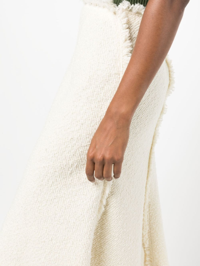 Shop Alberta Ferretti Fringe-trim Detail Tweed Skirt In Weiss