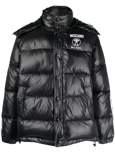 Shop Moschino Padded Hooded Coat In Schwarz