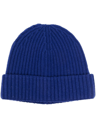Shop There Was One Ribbed Wool Beanie In Blue