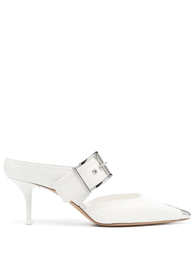 Shop Alexander Mcqueen Pointed-toe Buckled Mules In Weiss