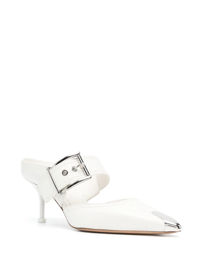 Shop Alexander Mcqueen Pointed-toe Buckled Mules In Weiss