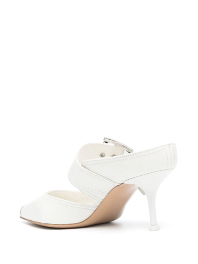 Shop Alexander Mcqueen Pointed-toe Buckled Mules In Weiss