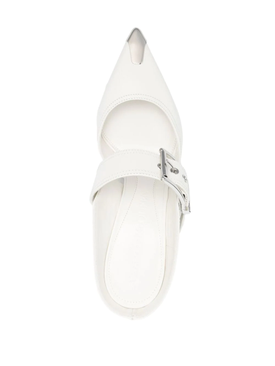 Shop Alexander Mcqueen Pointed-toe Buckled Mules In Weiss