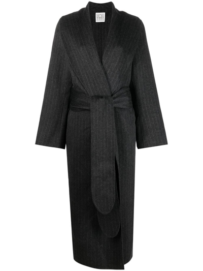 Shop Totême Robe Belted Wool Coat In Grey