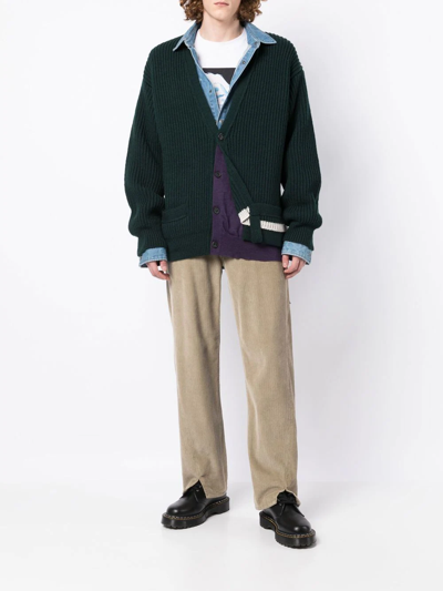 Kolor Ribbed-knit Wool Cardigan In Green