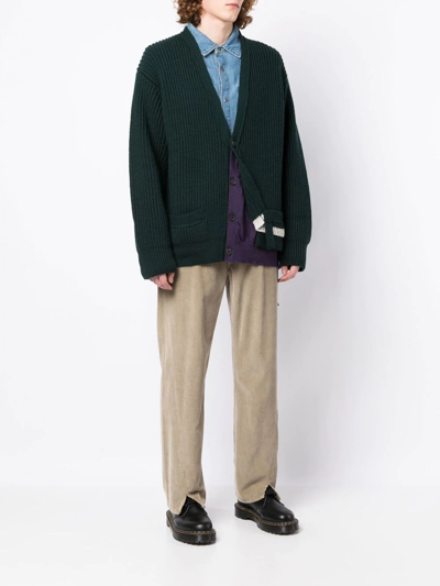 Kolor Ribbed-knit Wool Cardigan In Green