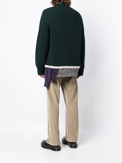 Kolor Ribbed-knit Wool Cardigan In Green
