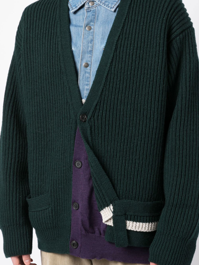 Kolor Ribbed-knit Wool Cardigan In Green