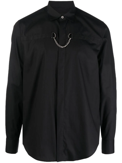 Shop John Richmond Chain-detail Cotton Shirt In Black