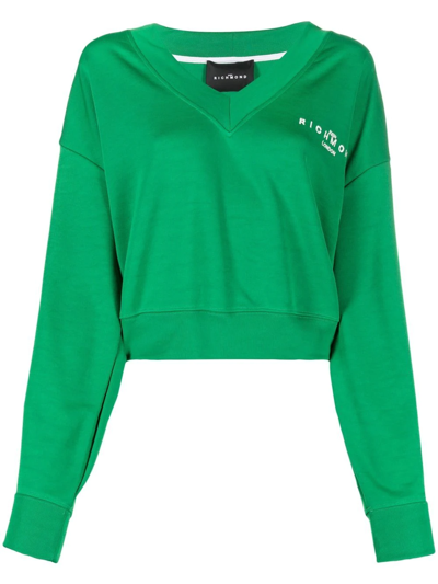 Shop John Richmond Embroidered-logo V-neck Sweatshirt In Green