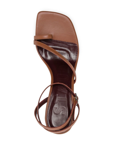 Shop Staud Stiletto Strappy Leather Sandals In Braun