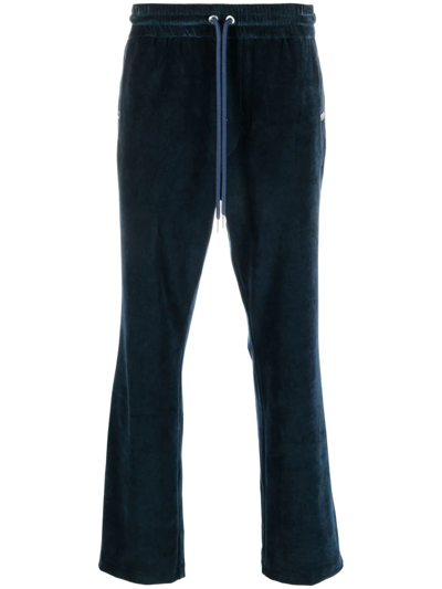 Shop Moncler Velvet Track Pants In Blau