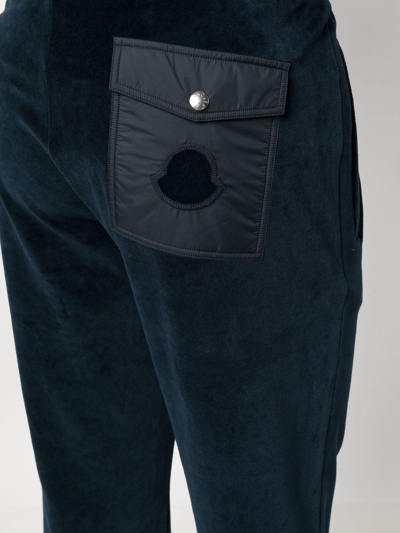 Shop Moncler Velvet Track Pants In Blau