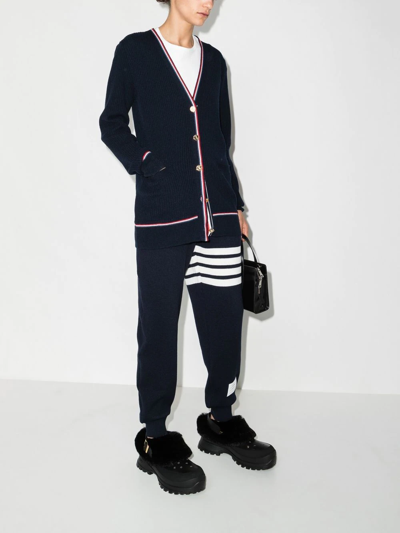 Thom Browne Intarsia Stripes Cotton Sweatpants In Blue
