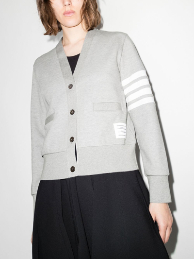 Shop Thom Browne 4-bar Stripe V-neck Knitted Cardigan In Grey