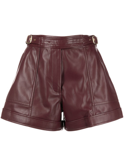 Shop Jonathan Simkhai Buckled-waist Detail Faux Leather Shorts In Red