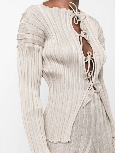 Shop A. Roege Hove Ribbed Front Lace-up Fastening Jumper In Nude