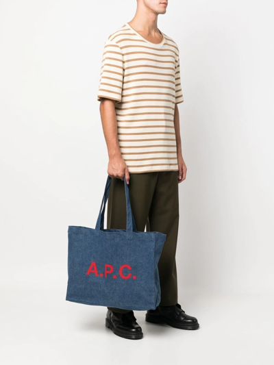 Shop Apc Logo-print Tote Bag In Blau