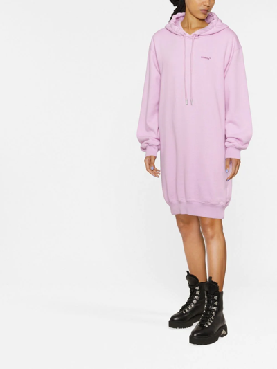 Shop Off-white Logo-print Hooded Dress In Pink