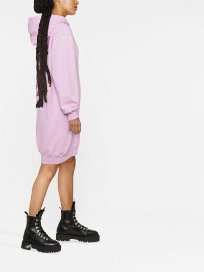 Shop Off-white Logo-print Hooded Dress In Pink