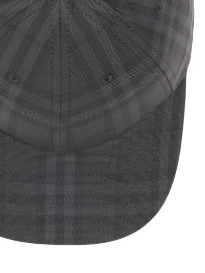 Shop Burberry Embroidered-logo Check Cotton Cap In Grey