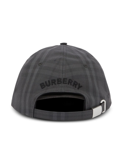 Shop Burberry Embroidered-logo Check Cotton Cap In Grey