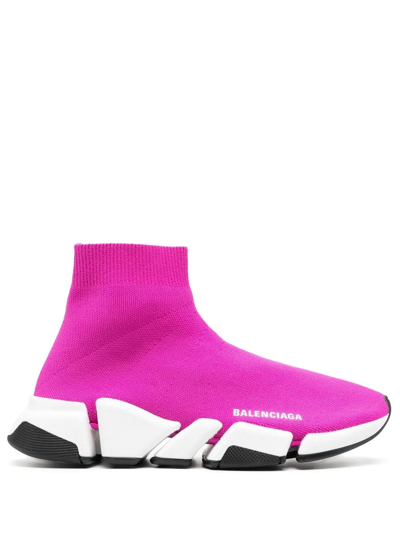 Balenciaga Speed 2.0 Lurex Sock Sneakers In 5395 Dark Pink Wh | ModeSens