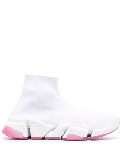 Balenciaga Speed 2.0 Transparent Sole Sock Trainer In White Pink | ModeSens