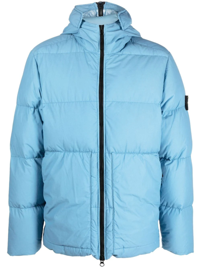Stone Island Compass-badge Hooded Puffer Jacket In Blue | ModeSens