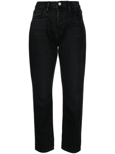 Shop Frame Tapered High-waist Jeans In Schwarz