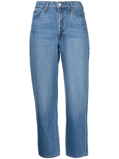 Shop Mother High-waist Straight-leg Jeans In Blue