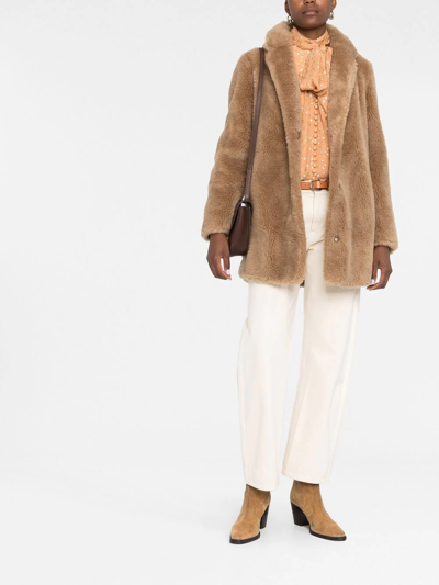 Yves Salomon Meteo Fitted Faux-fur Button Coat In Nude