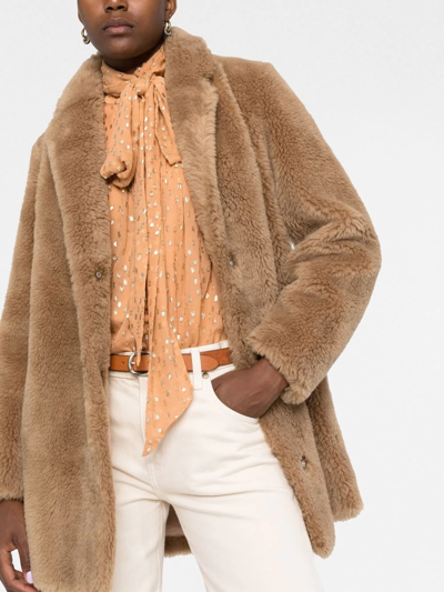 Yves Salomon Meteo Fitted Faux-fur Button Coat In Nude