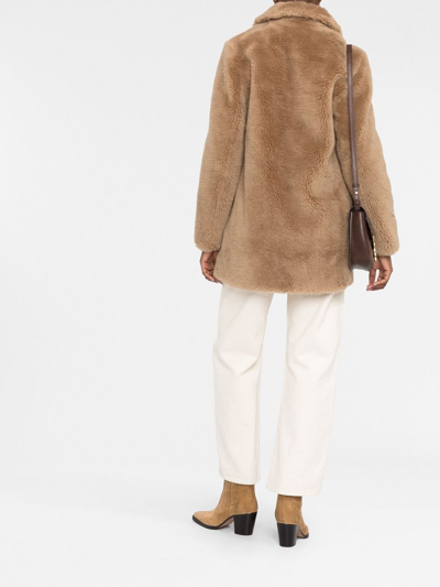 Yves Salomon Meteo Fitted Faux-fur Button Coat In Nude