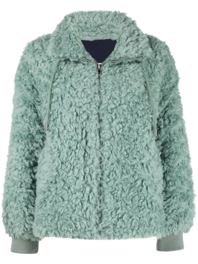 Yves Salomon Meteo Drawstring Shearling Jacket In Grün