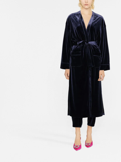 Blanca Vita Velvet-effect Tie-waist Coat In Blau