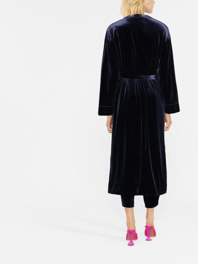 Blanca Vita Velvet-effect Tie-waist Coat In Blau