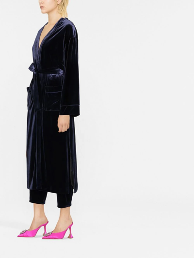 Blanca Vita Velvet-effect Tie-waist Coat In Blau
