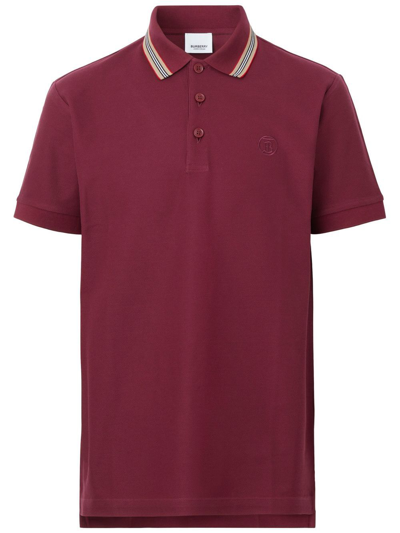 Burberry Icon-stripe Collar Polo Shirt In Garnet | ModeSens
