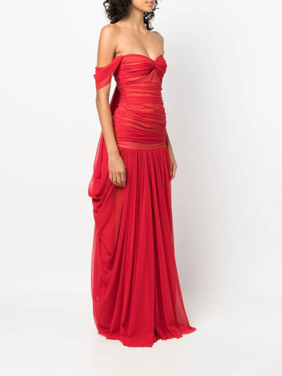 Shop Norma Kamali Walter Goddess Off-shoulder Gown In Rot