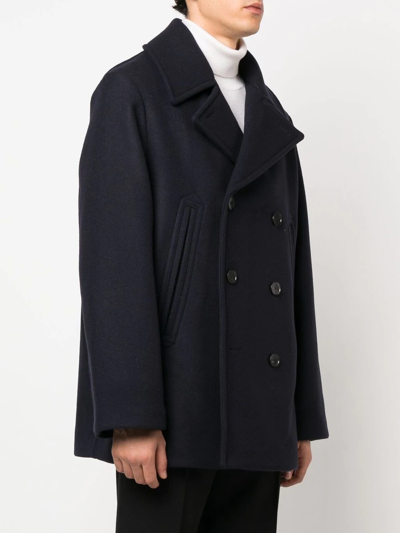 Shop Jil Sander Double-breasted Wool Coat In Blue