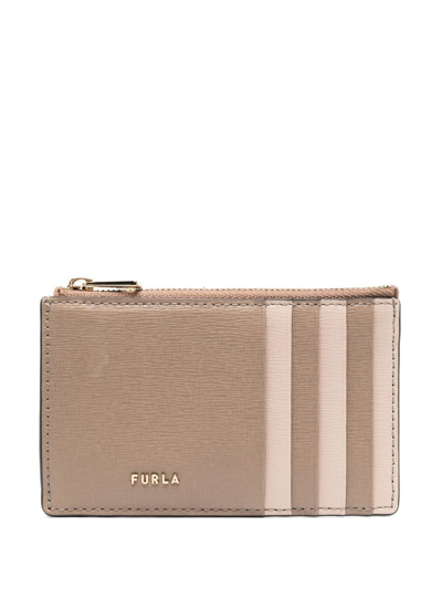 Shop Furla Logo-plaque Leather Cardholder In Nude
