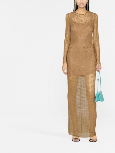 Shop Giuseppe Di Morabito Crystal-embellished Long-sleeve Dress In Nude