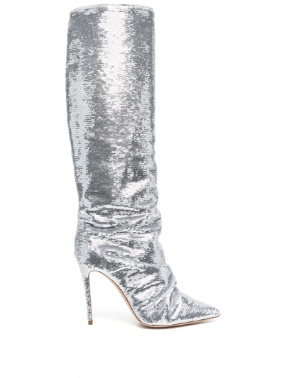 Shop Casadei Silver-tone Sequin Boots In Grau